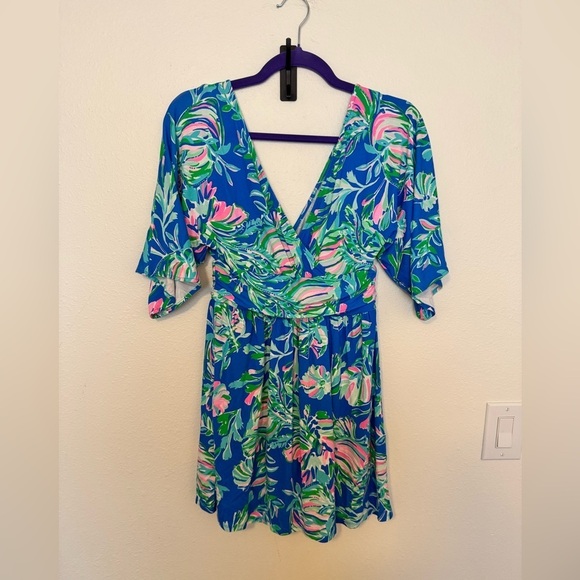 Lilly Pulitzer Parigi Floral Skort Romper Blue Fancy Fins Small Stretch EUC - Picture 5 of 9